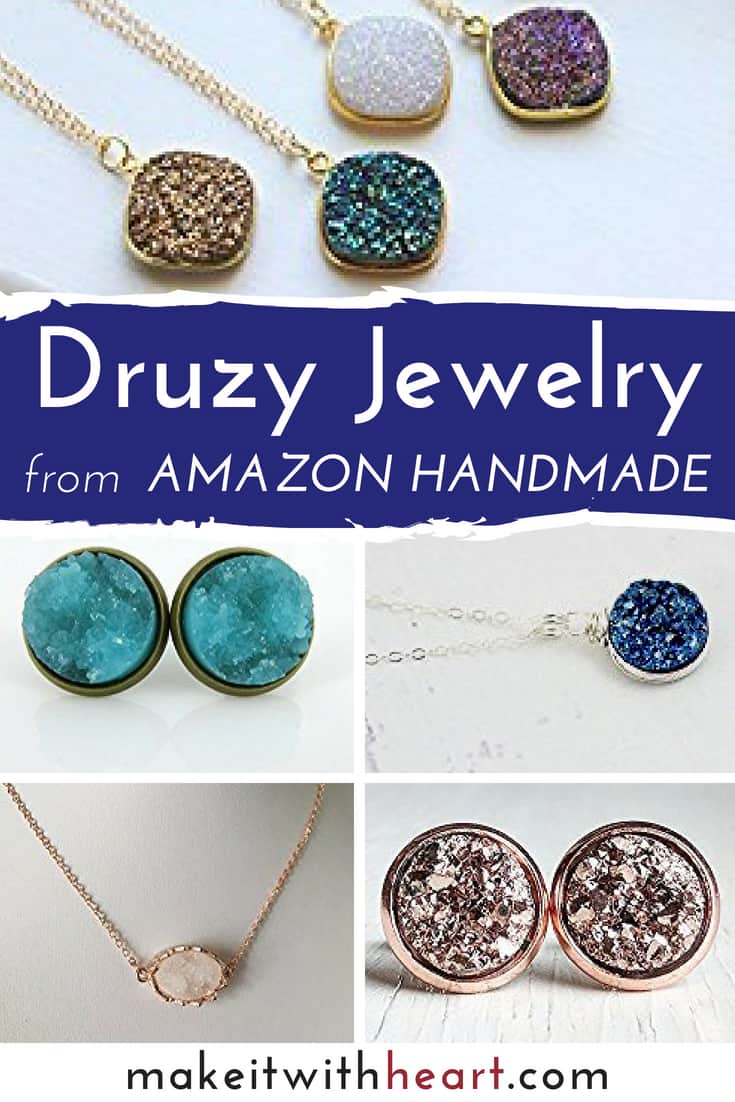 The best handmade druzy jewelry on Amazon, including earrings, necklaces, and pendants. Plus, a few links to helpful tutorials for DIY druzy jewelry if you prefer to make your own!