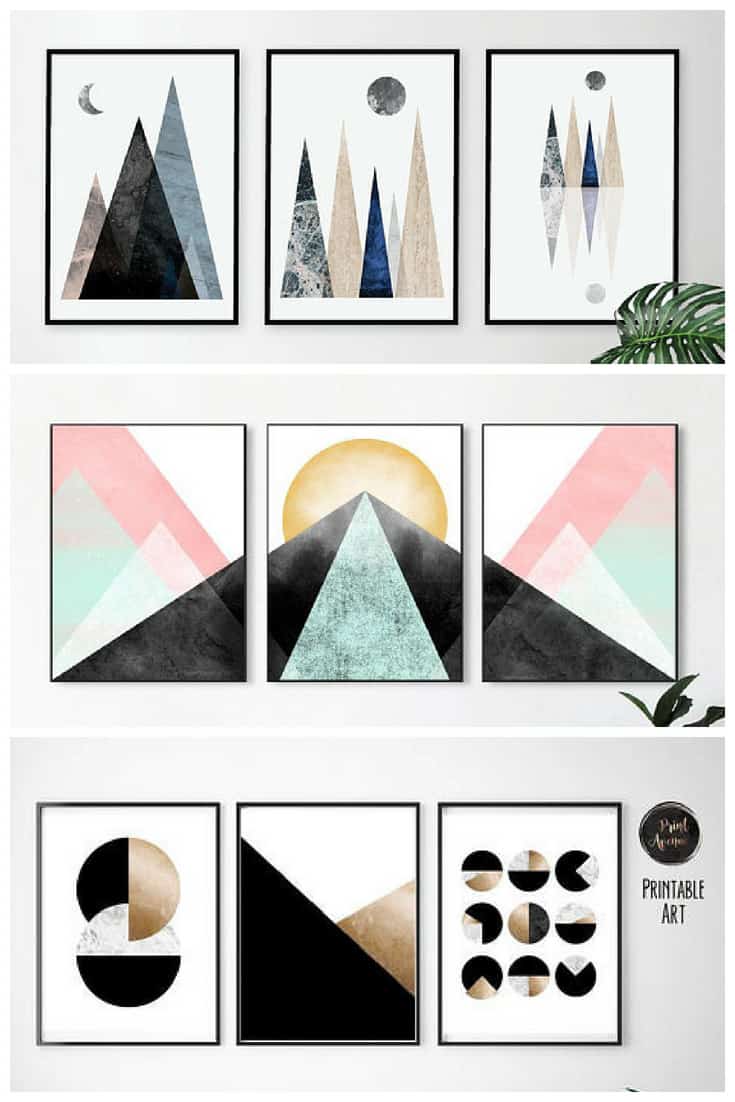 Geometric Art Sets of 3 from Etsy #printableart #etsy #wallart